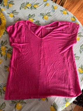 LOFT Hot Pink V-Neck Short Sleeve Tee
